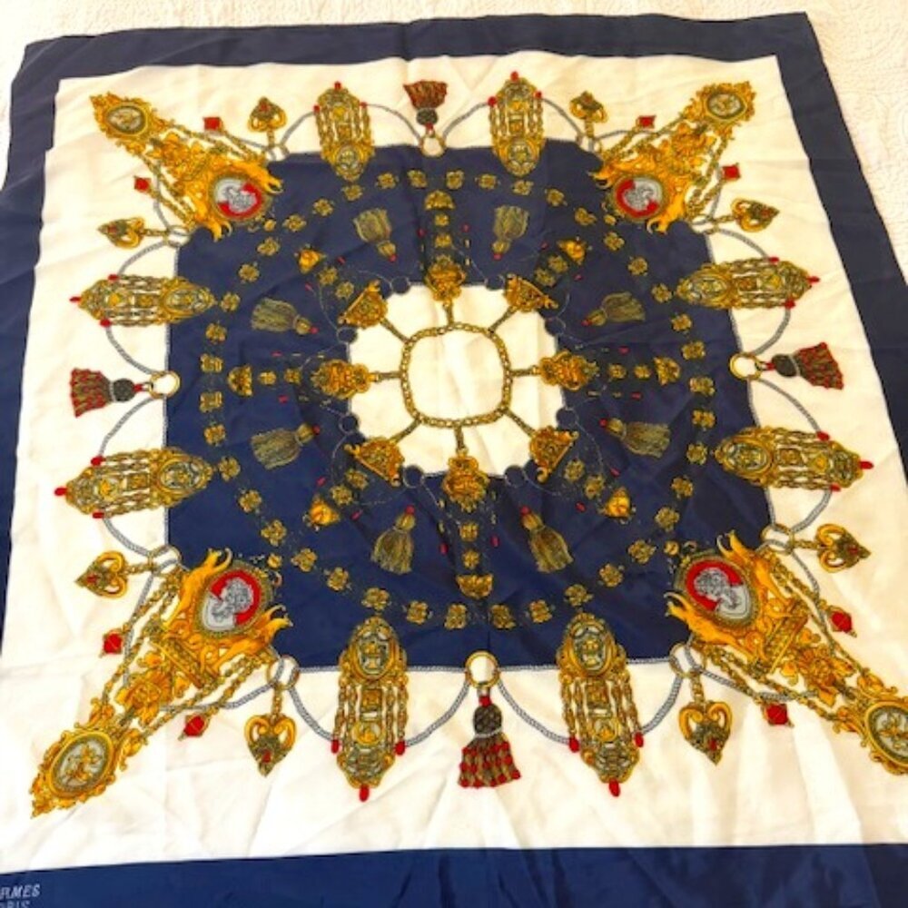 Hermes Paris Silk Scarf of Medallions and Tassels